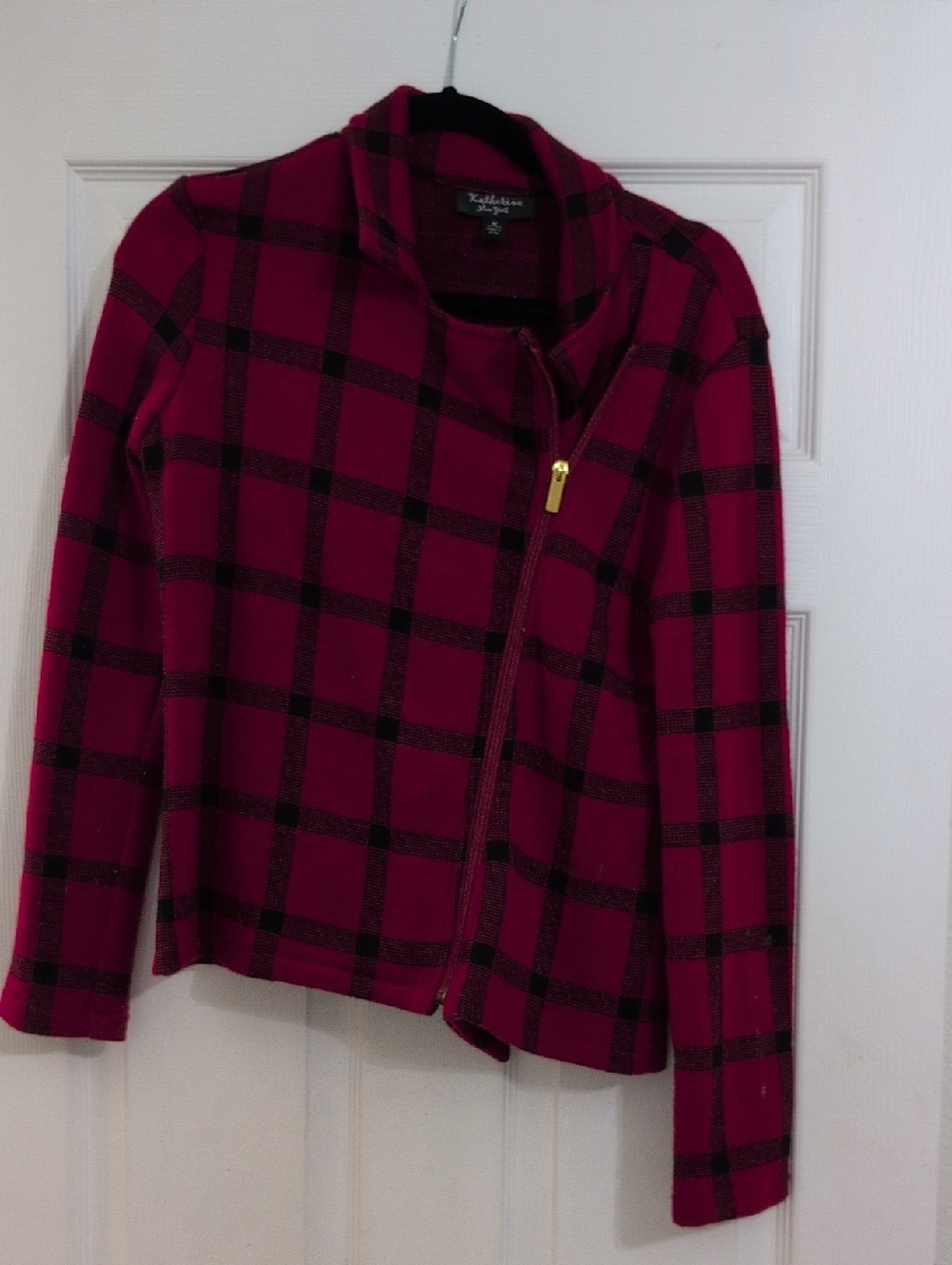 Katherine New York Raspberry Plaid Zip-Front Blazer